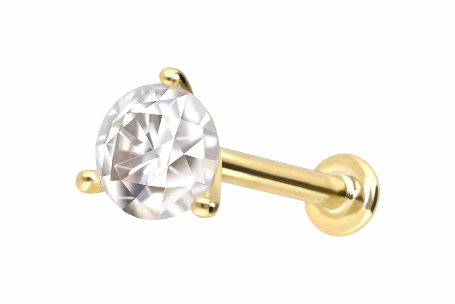 14 Karat Gold Labret Piercing mit Innengewinde MOISSANIT